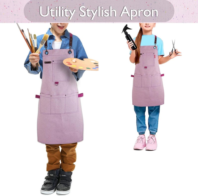 Stenffy Store مآزر فنية للأطفال للرسم، البستنة، الطهي، مع جيوب متعددة، مئزر للأطفال للأولاد والبنات، مقاوم للماء (العمر 6-12)  - Image 2